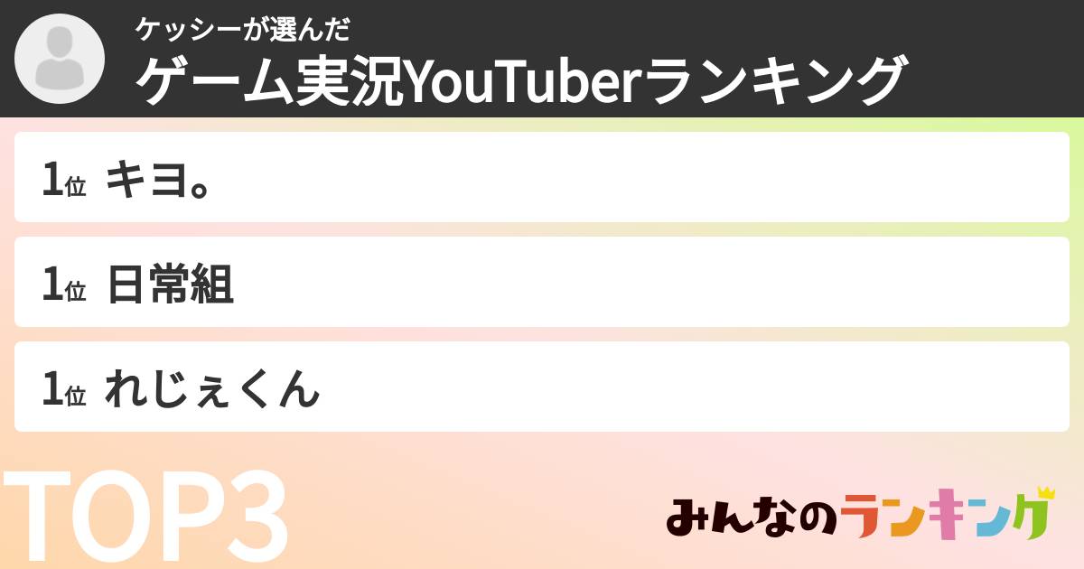 ケッシーさんの「ゲーム実況YouTuberランキング」