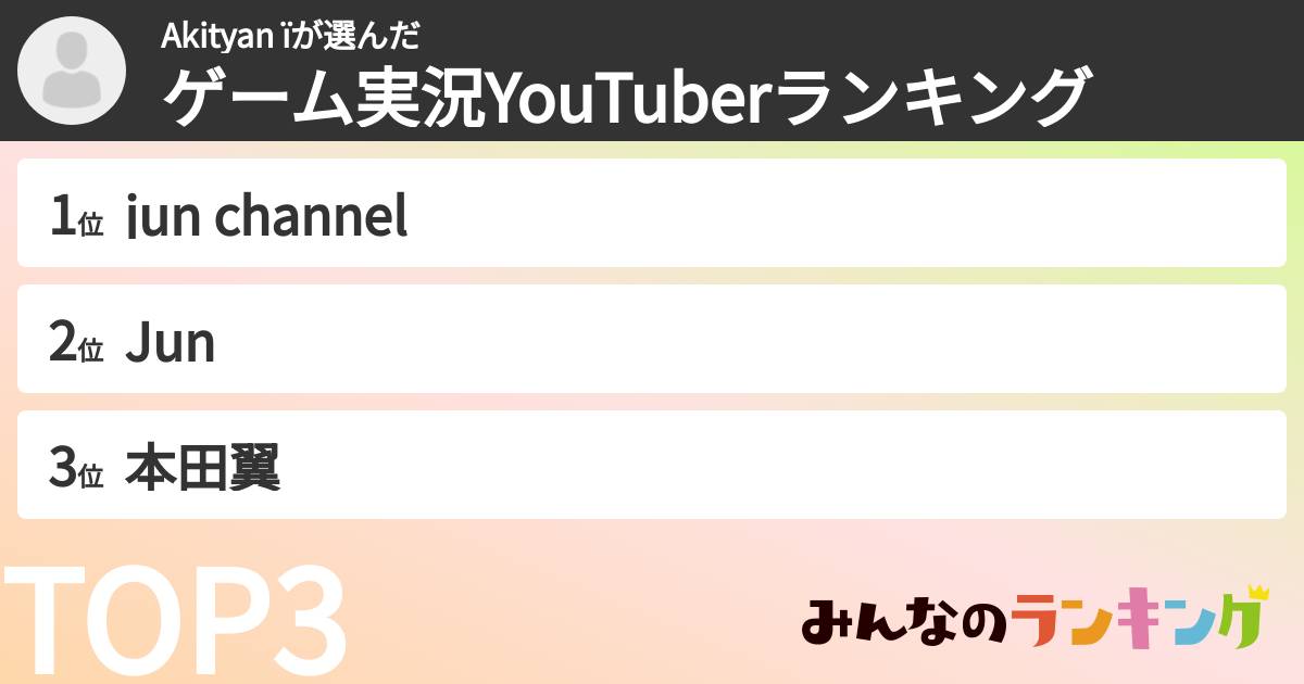 Akityan ïさんの「ゲーム実況YouTuberランキング」