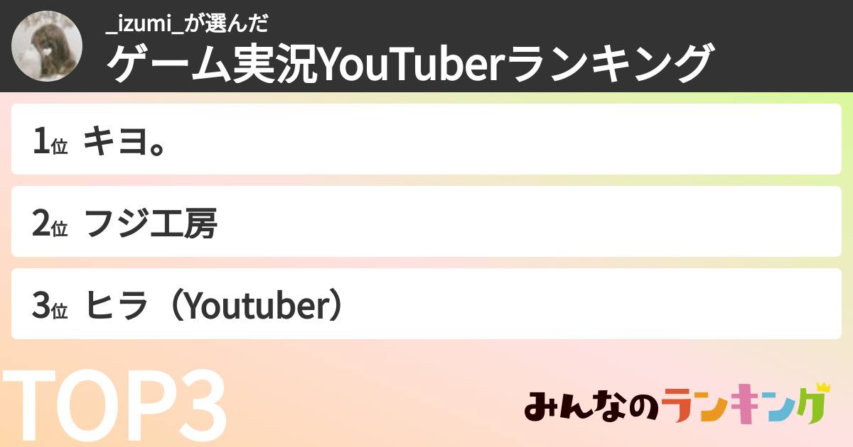 _izumi_さんの「ゲーム実況YouTuberランキング」