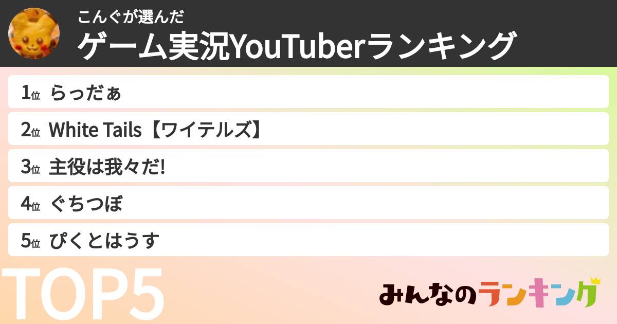 こんぐさんの「ゲーム実況YouTuberランキング」