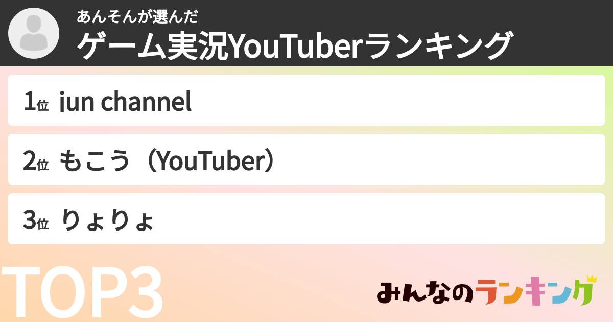 あんそんさんの「ゲーム実況YouTuberランキング」