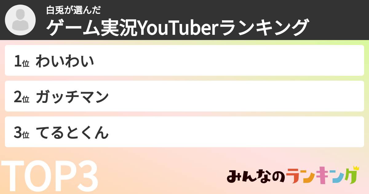 白兎さんの「ゲーム実況YouTuberランキング」
