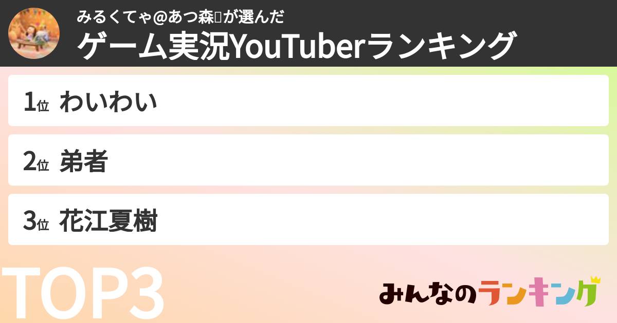 みるくてゃ@あつ森🍒さんの「ゲーム実況YouTuberランキング」