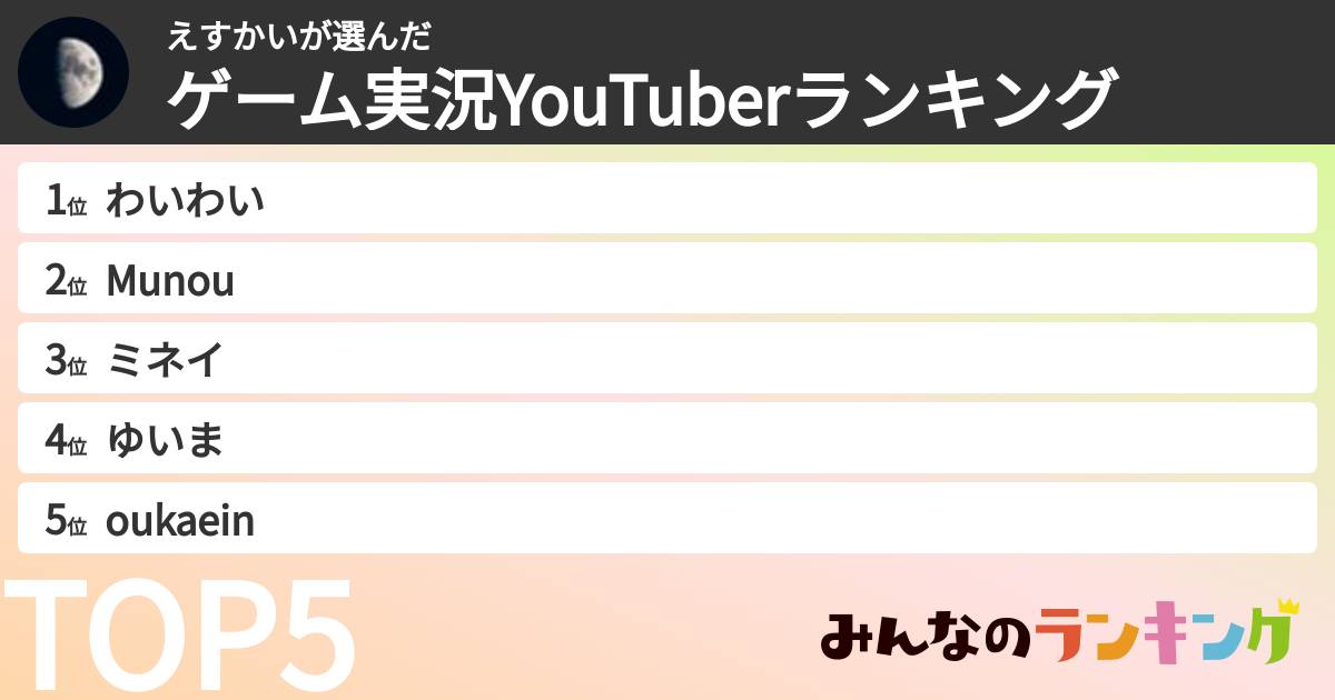 えすかいさんの「ゲーム実況YouTuberランキング」