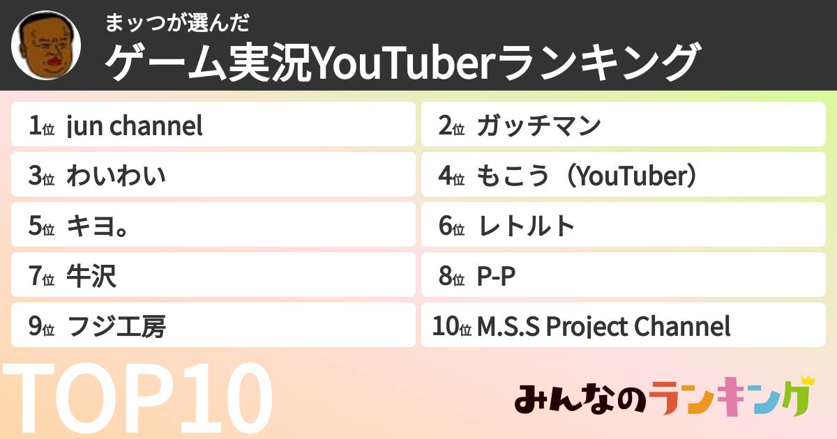 まッつさんの「ゲーム実況YouTuberランキング」