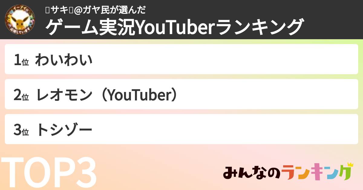 🐘サキ🐘@ガヤ民さんの「ゲーム実況YouTuberランキング」
