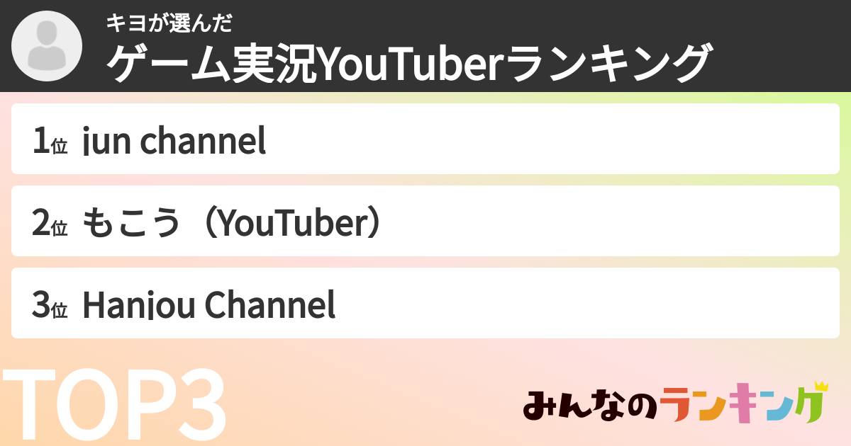 キヨさんの「ゲーム実況YouTuberランキング」