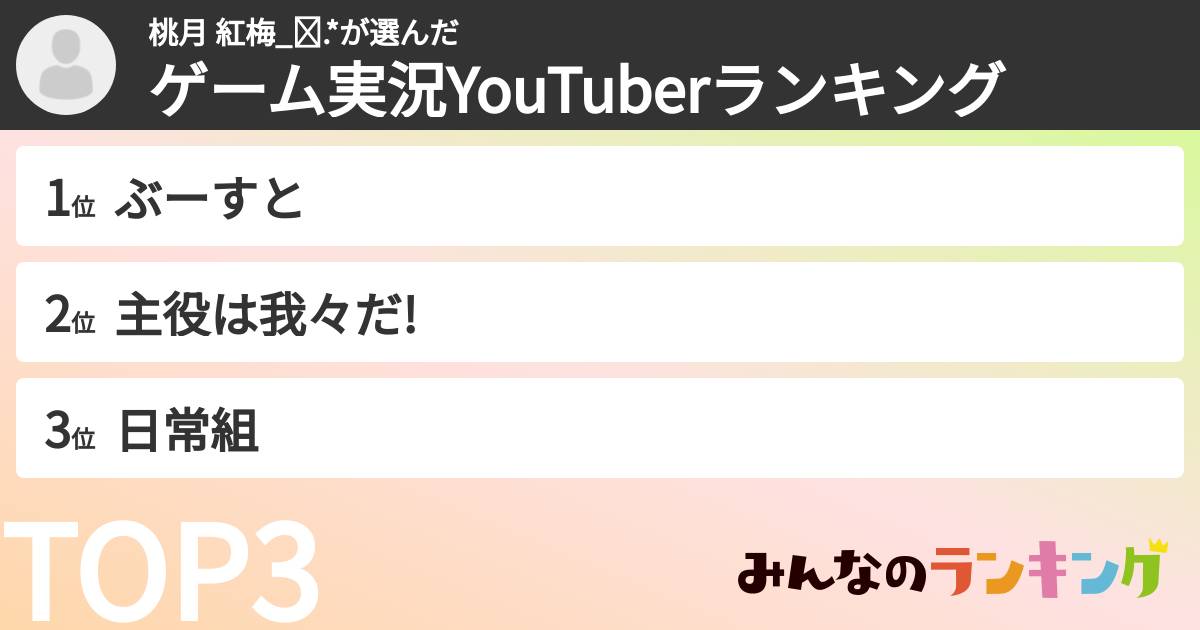 桃月 紅梅_❤︎.*さんの「ゲーム実況YouTuberランキング」