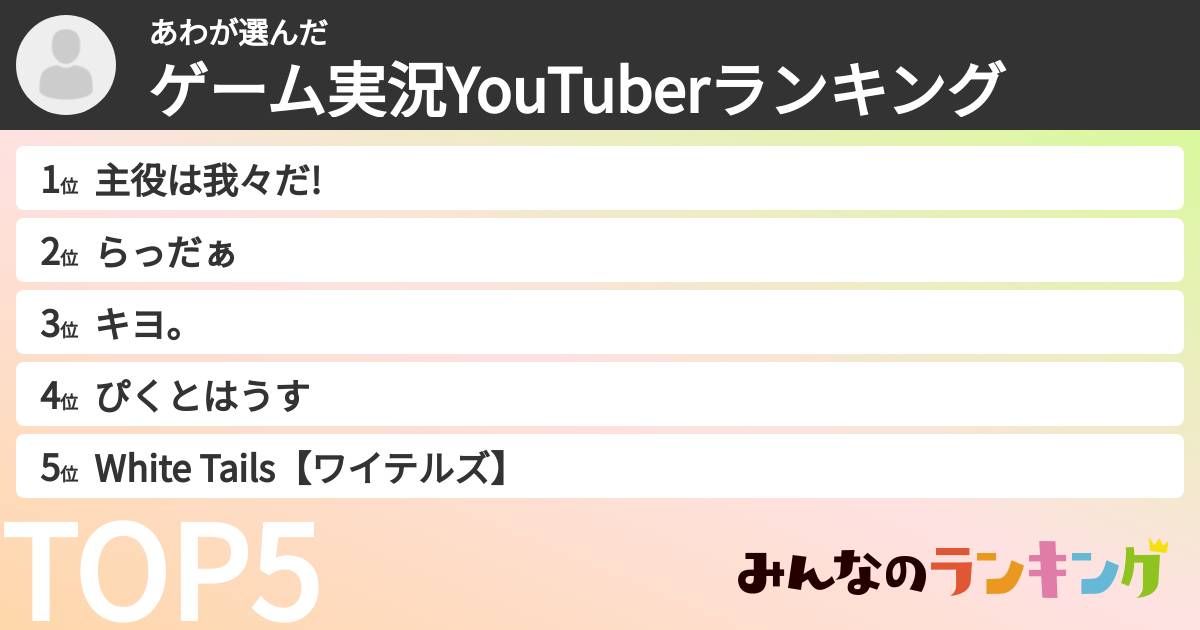 あわさんの「ゲーム実況YouTuberランキング」