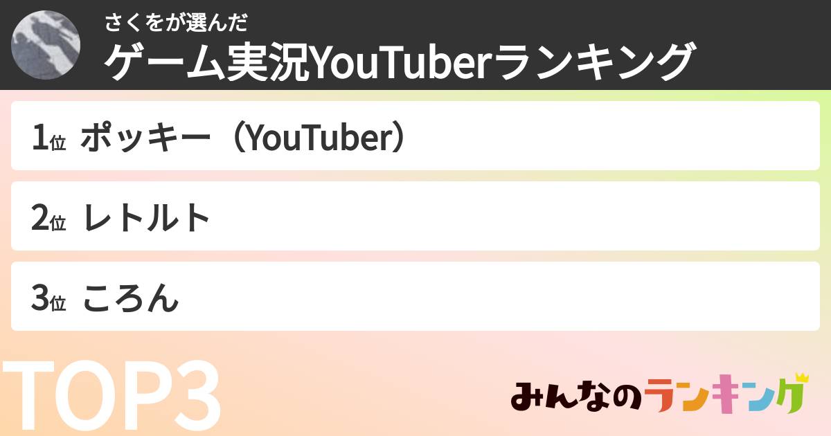 さくをさんの「ゲーム実況YouTuberランキング」