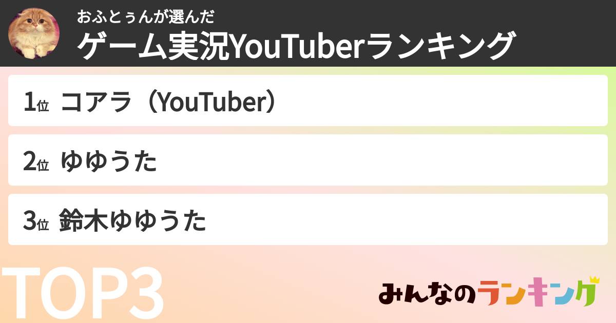 おふとぅんさんの「ゲーム実況YouTuberランキング」