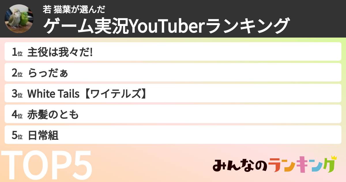 若 猫葉さんの「ゲーム実況YouTuberランキング」