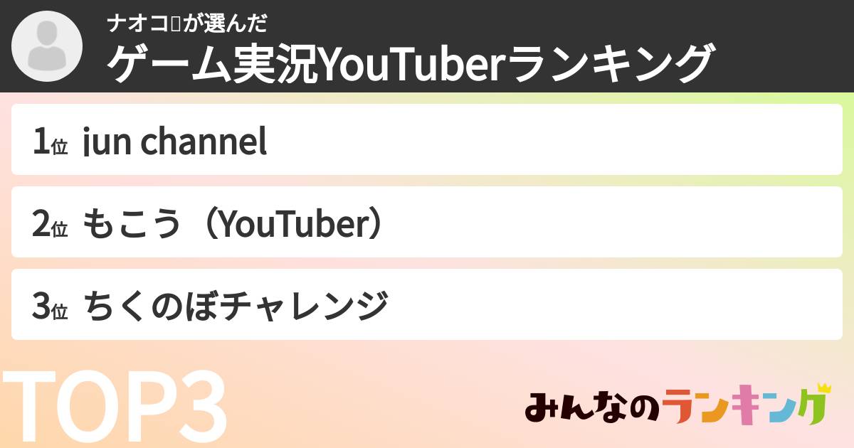ナオコ❤️さんの「ゲーム実況YouTuberランキング」