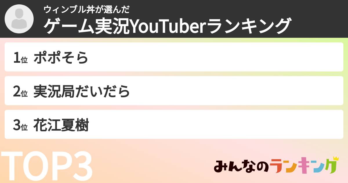 ウィンブル丼さんの「ゲーム実況YouTuberランキング」