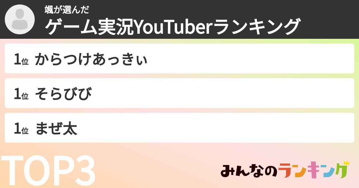 颯さんの「ゲーム実況YouTuberランキング」