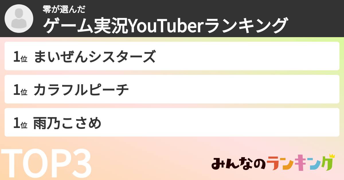 零さんの「ゲーム実況YouTuberランキング」