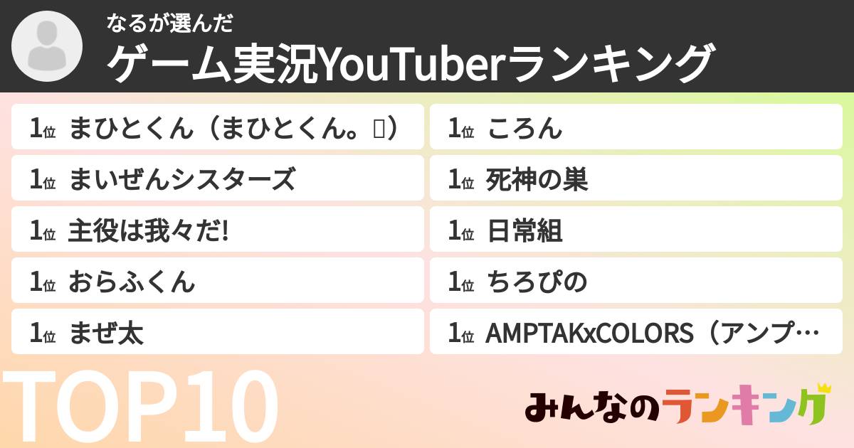 なるさんの「ゲーム実況YouTuberランキング」