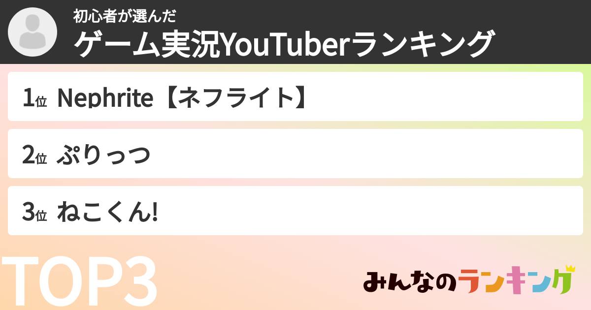初心者さんの「ゲーム実況YouTuberランキング」