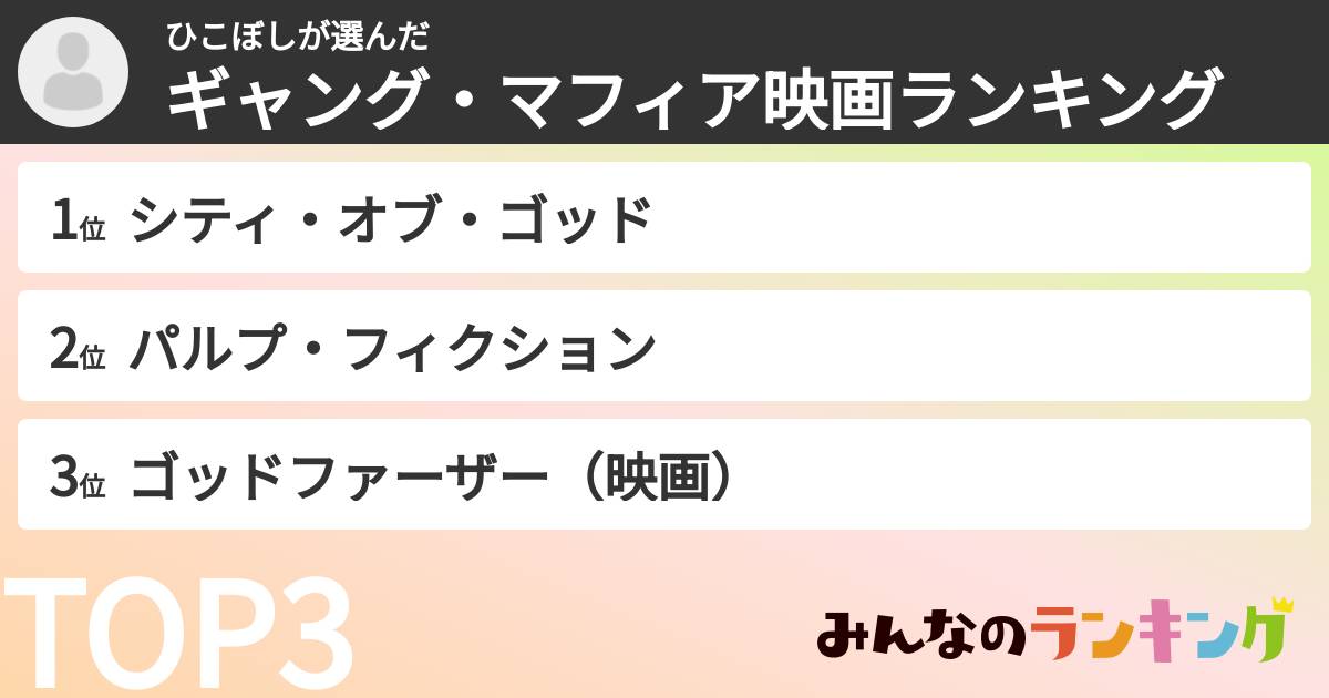 ひこぼしさんの「ギャング・マフィア映画ランキング」