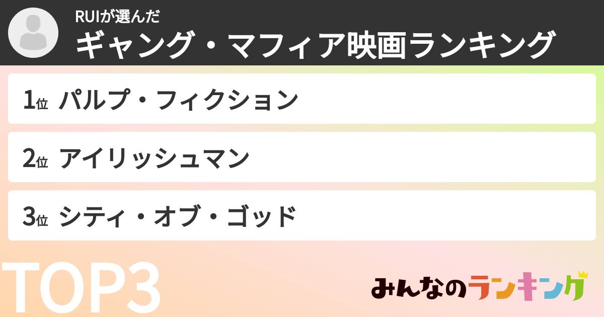 RUIさんの「ギャング・マフィア映画ランキング」