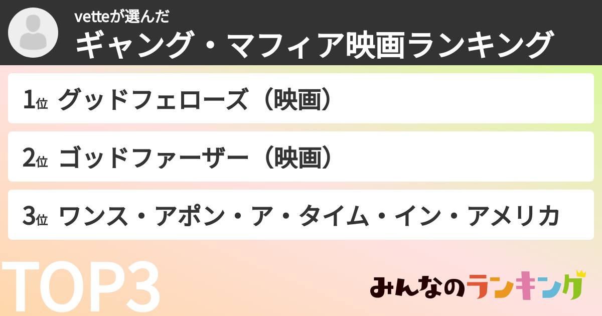vetteさんの「ギャング・マフィア映画ランキング」