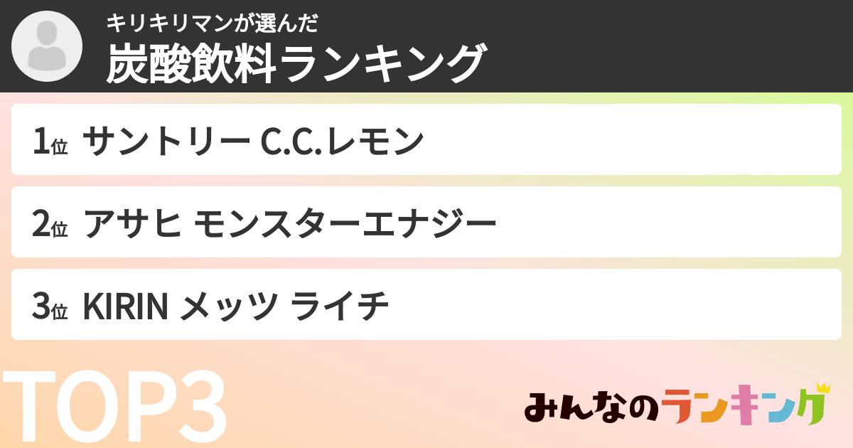 キリキリマンさんの「炭酸飲料ランキング」