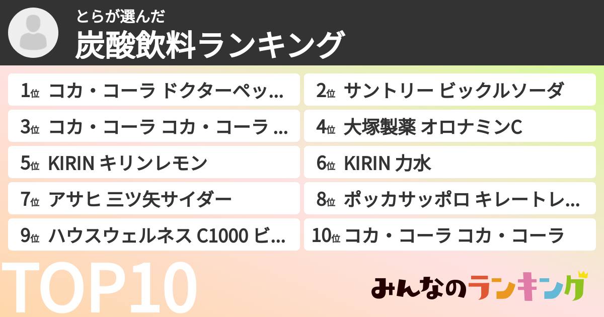 とらさんの「炭酸飲料ランキング」