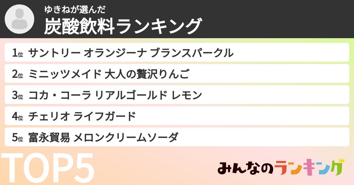ゆきねさんの「炭酸飲料ランキング」