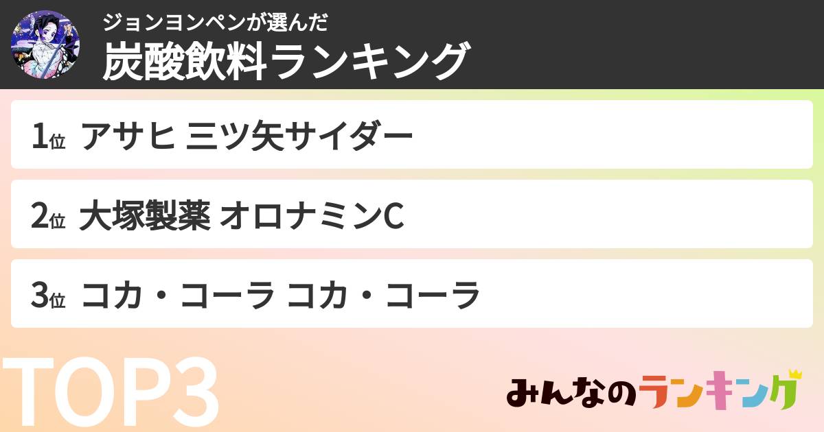 ジョンヨンペンさんの「炭酸飲料ランキング」