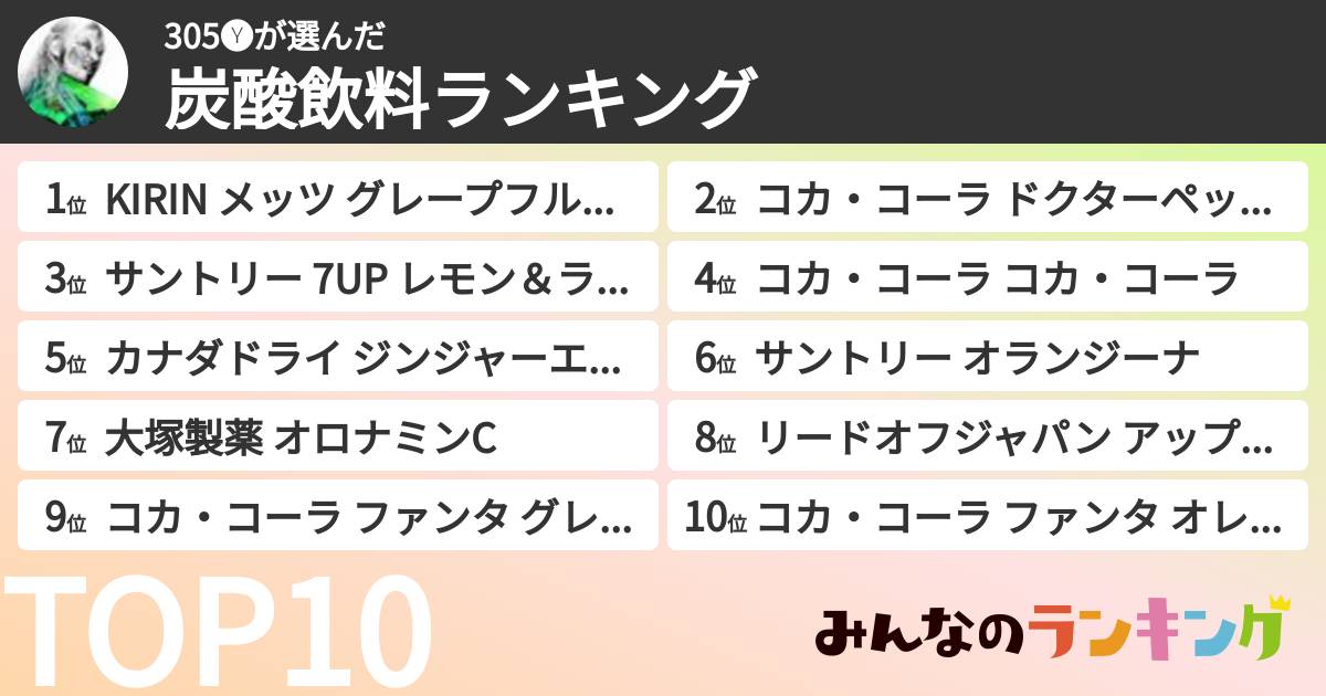 305🅨さんの「炭酸飲料ランキング」