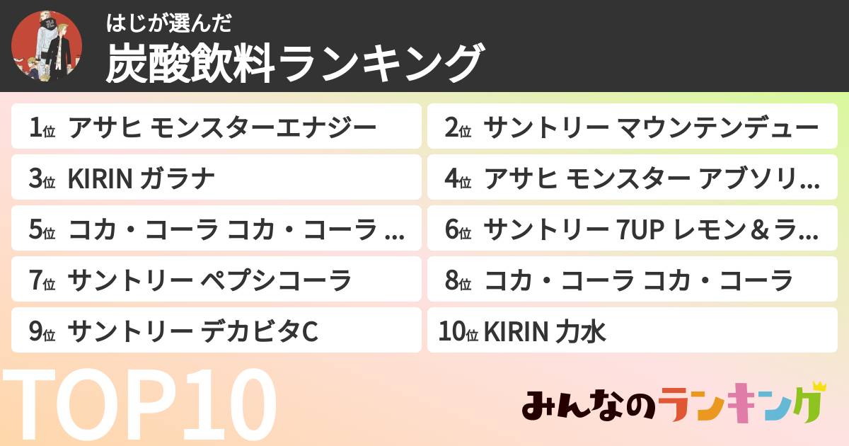 はじさんの「炭酸飲料ランキング」