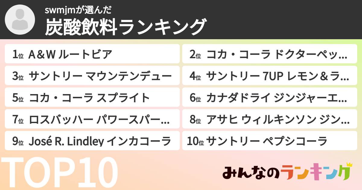 swmjmさんの「炭酸飲料ランキング」