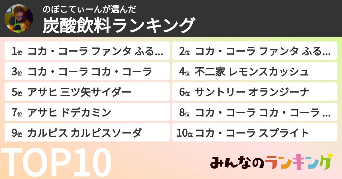 のぼこてぃーんさんの「炭酸飲料ランキング」