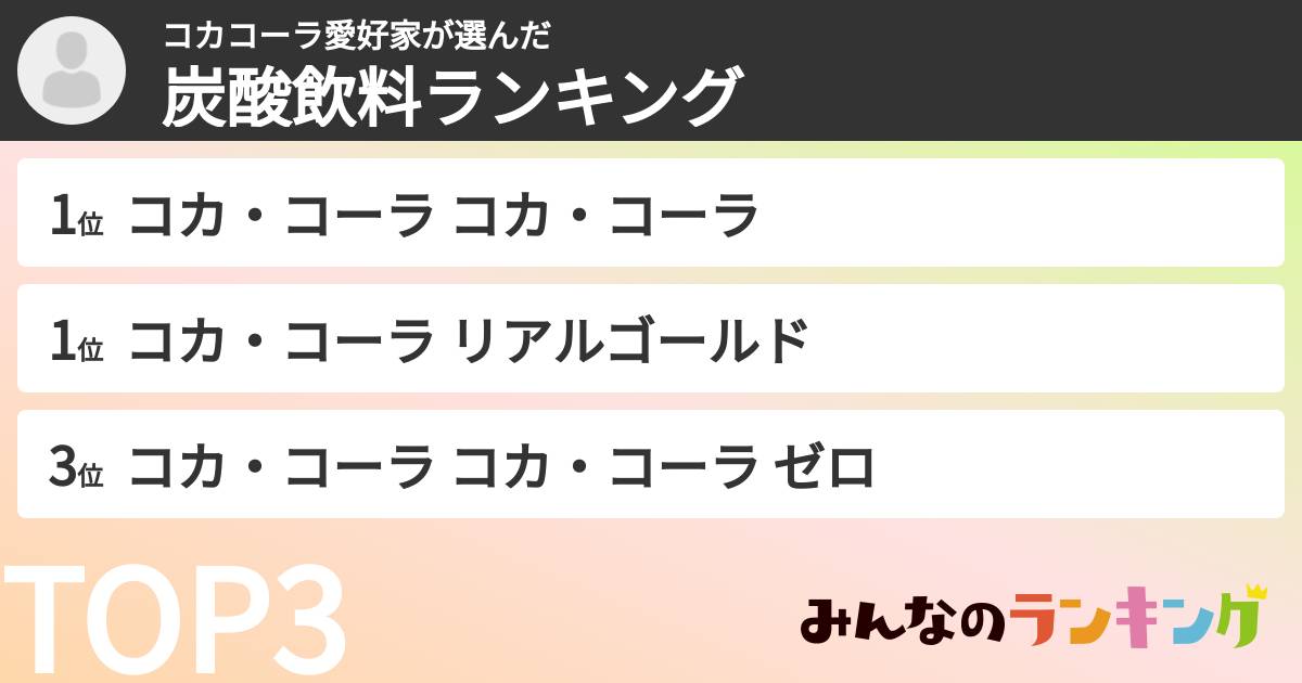 コカコーラ愛好家さんの「炭酸飲料ランキング」