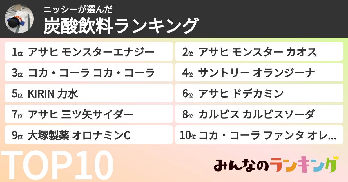 ニッシーさんの「炭酸飲料ランキング」