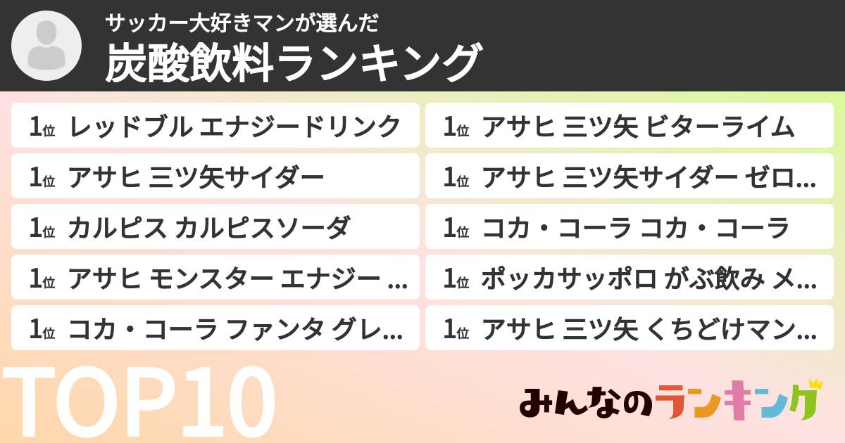 サッカー大好きマンさんの「炭酸飲料ランキング」