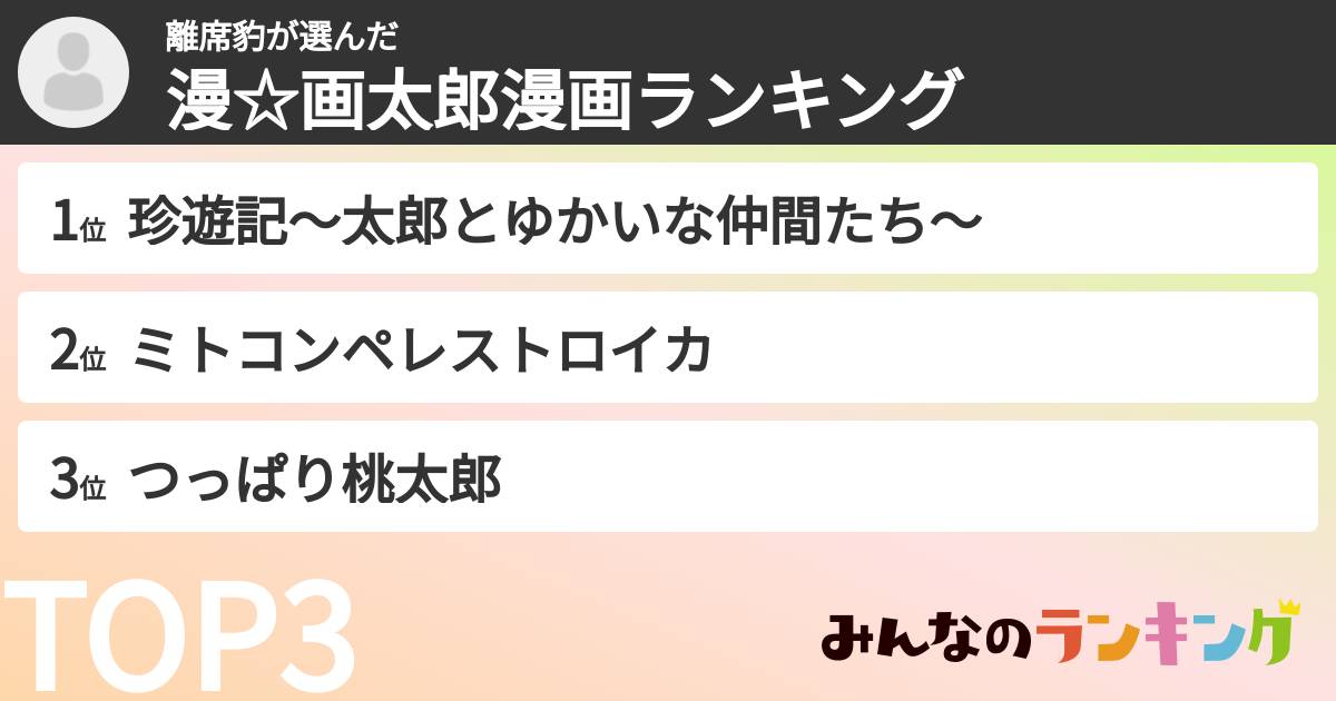 離席豹さんの「漫☆画太郎漫画ランキング」
