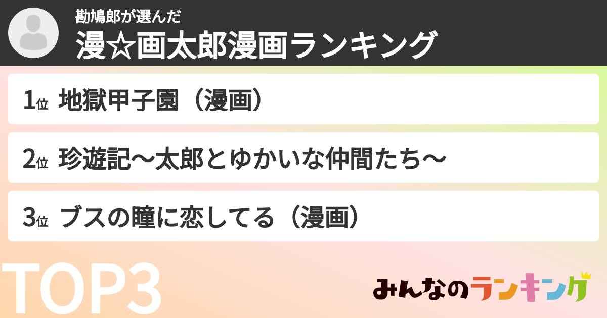 勘鳩郎さんの「漫☆画太郎漫画ランキング」