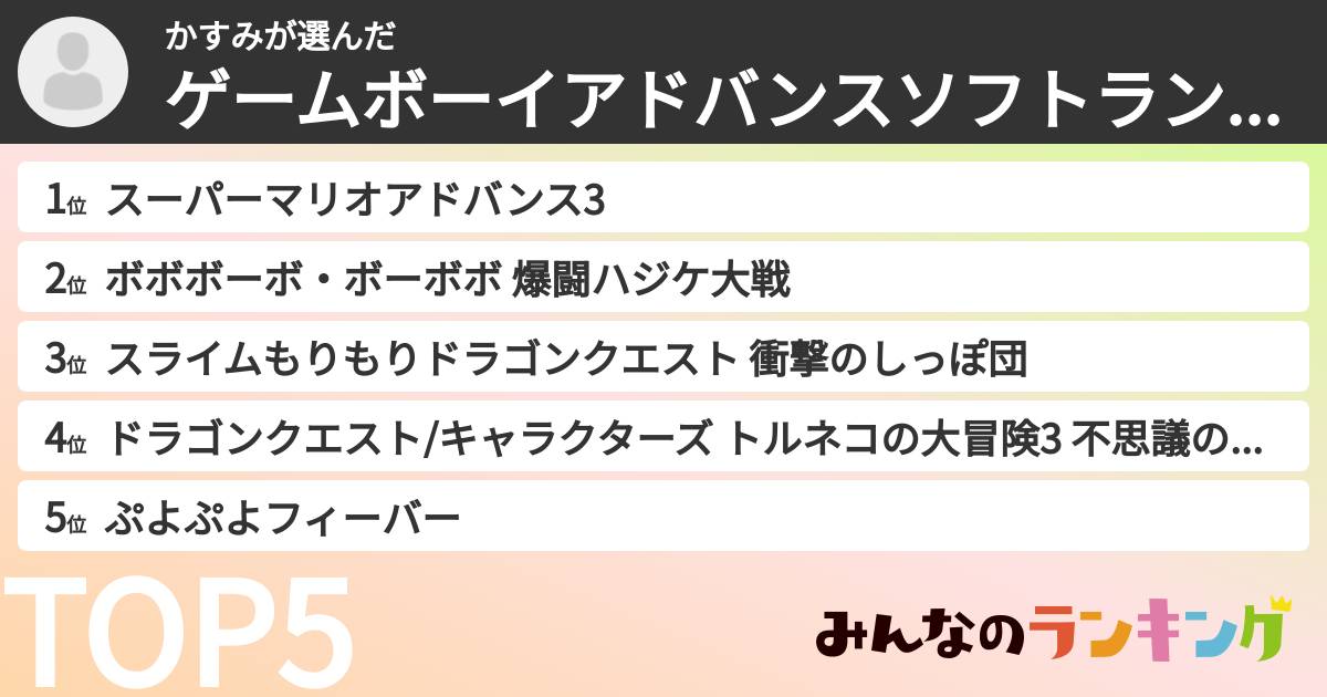 かすみさんの「ゲームボーイアドバンスソフトランキング」