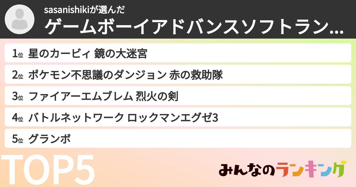 sasanishikiさんの「ゲームボーイアドバンスソフトランキング」