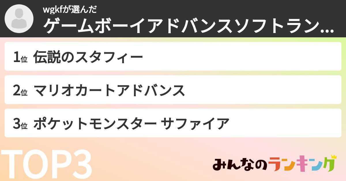 wgkfさんの「ゲームボーイアドバンスソフトランキング」