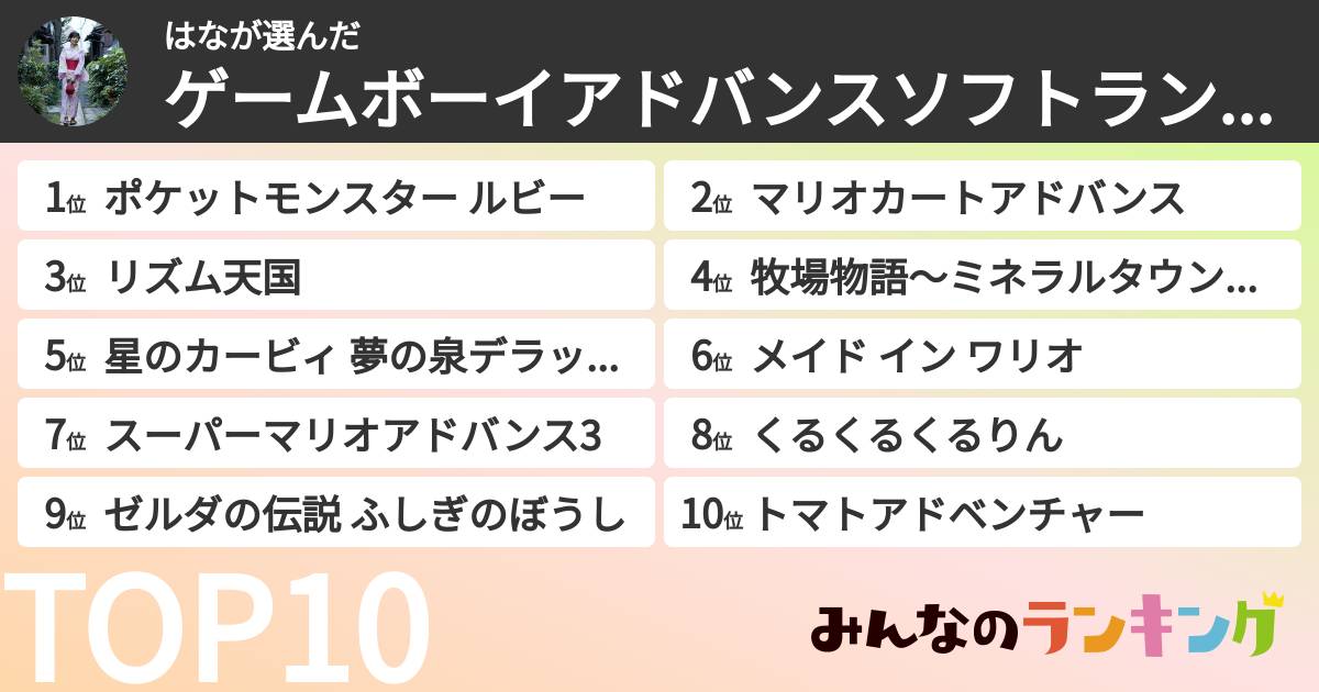 はなさんの「ゲームボーイアドバンスソフトランキング」