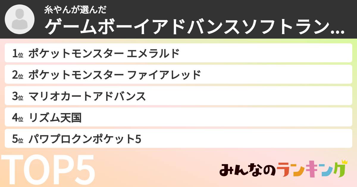 糸やんさんの「ゲームボーイアドバンスソフトランキング」