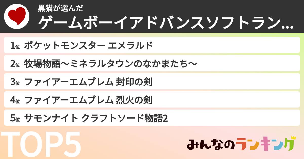 黒猫さんの「ゲームボーイアドバンスソフトランキング」