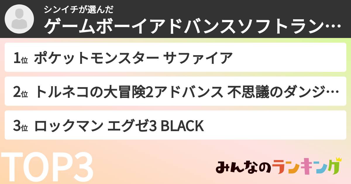 シンイチさんの「ゲームボーイアドバンスソフトランキング」