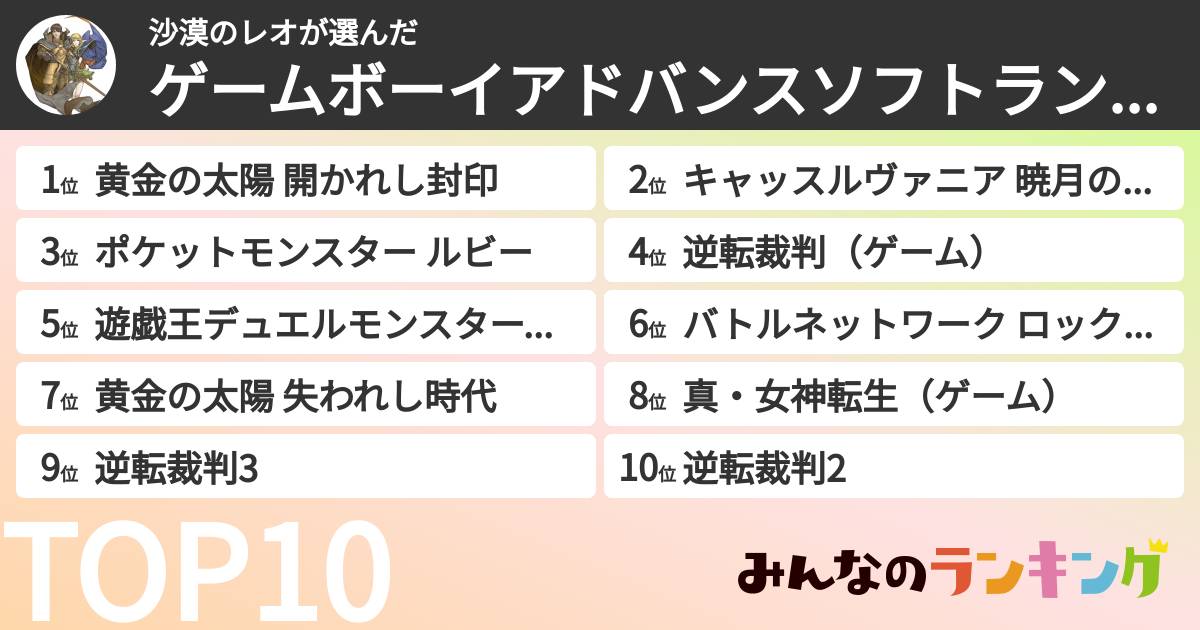 沙漠のレオさんの「ゲームボーイアドバンスソフトランキング」
