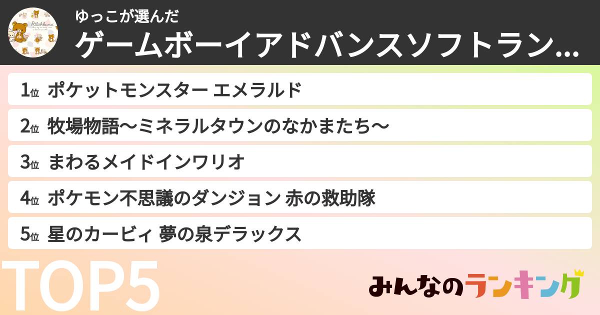 ゆっこさんの「ゲームボーイアドバンスソフトランキング」