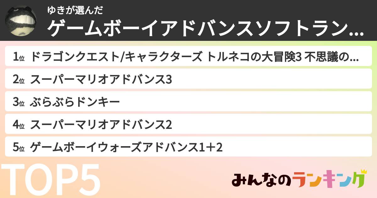 ゆきさんの「ゲームボーイアドバンスソフトランキング」