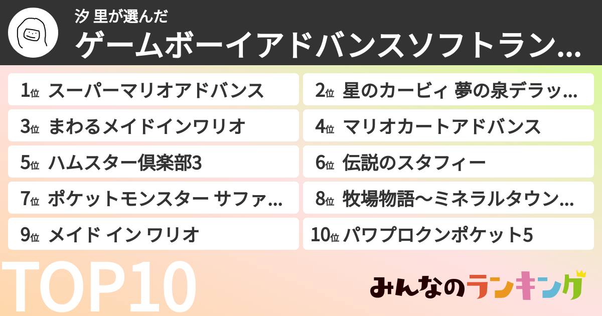 汐 里さんの「ゲームボーイアドバンスソフトランキング」