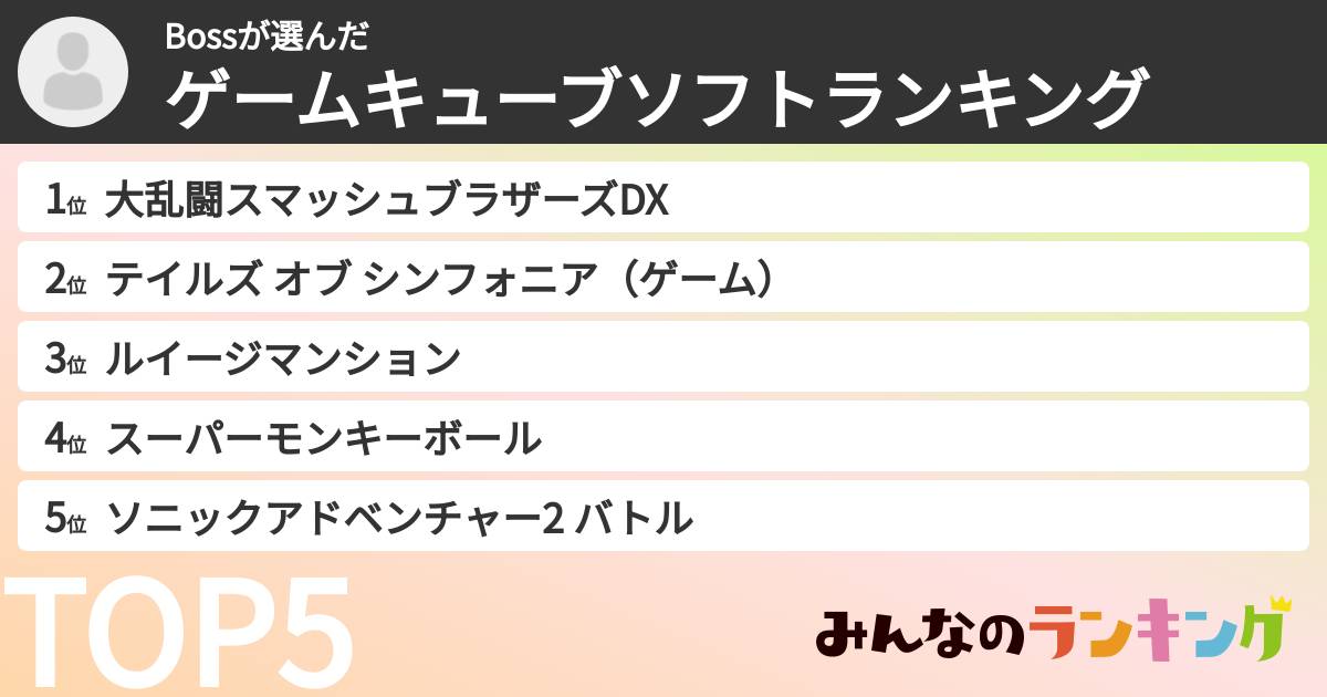 Bossさんの「ゲームキューブソフトランキング」